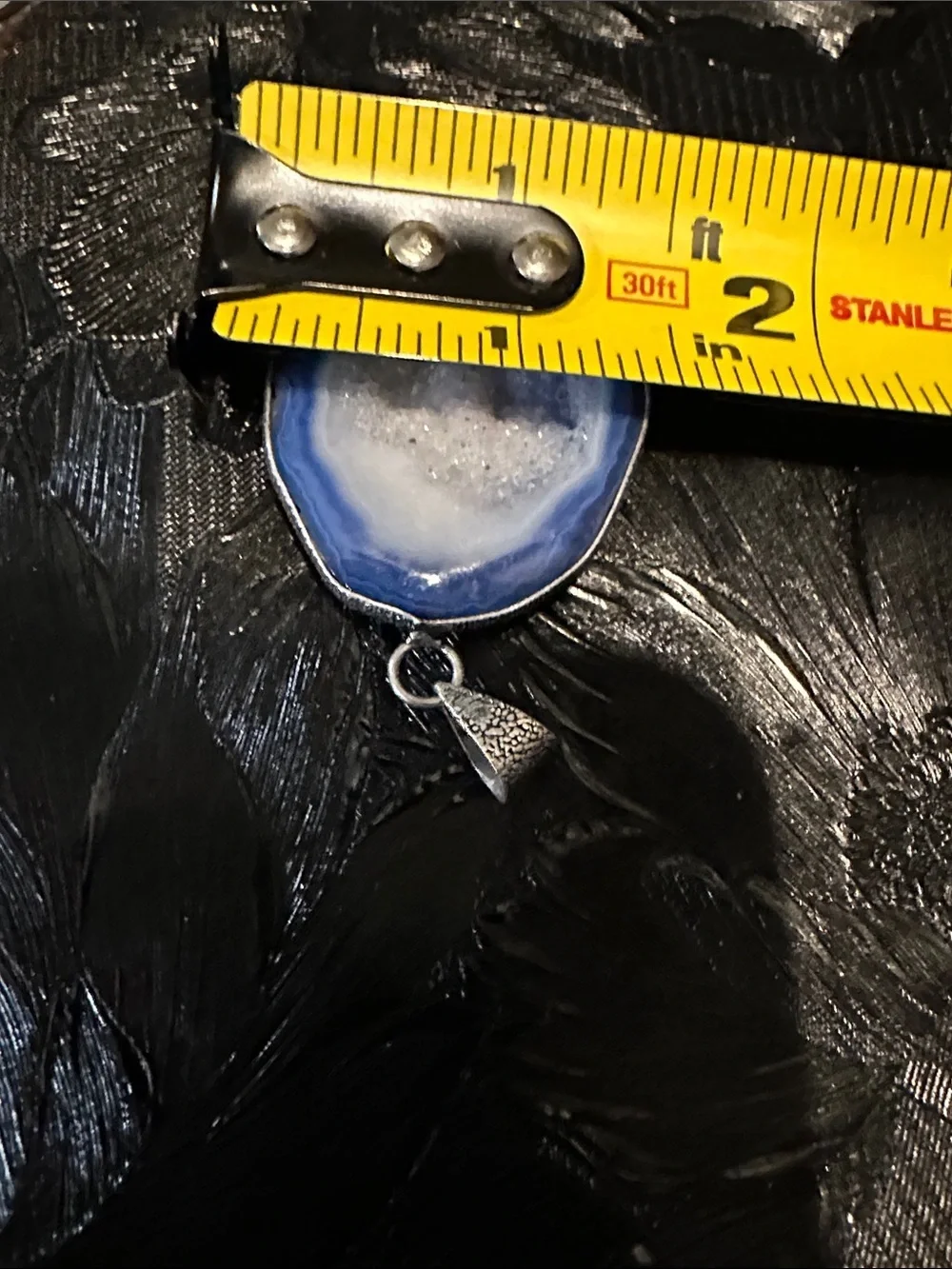 Artisan Blue and White Agate Druzy Pendant Necklace